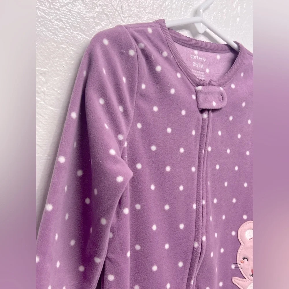 CARTER'S 2 Pack - 1 Pc Fleece Sleepwear Purple polka dots Balerina, Plaid - 2T